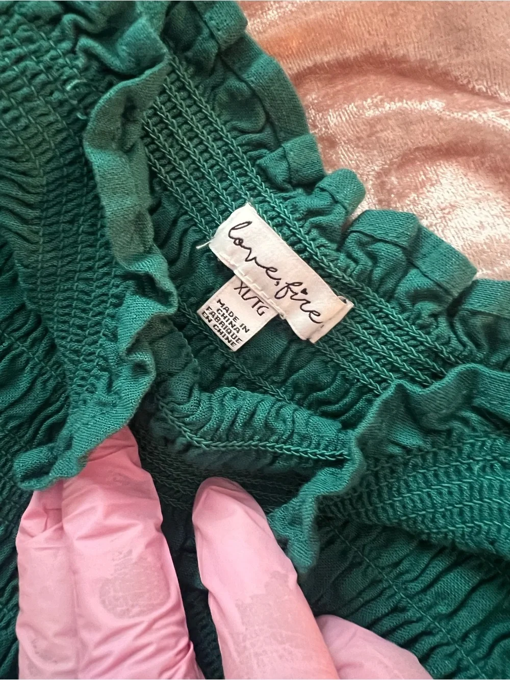Forest Green Smocked Ruffle-Hem Cami Top